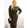 Khaki dámské Plus Size pletené šaty s moherem