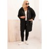 Černý stylový dámský plus size teddy kabátek na zip s kapucí