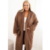 Hnědý  dámský Plus Size teddy kabát z viskózy bez zapínání