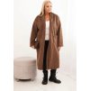 Hnědý  dámský Plus Size teddy kabát z viskózy bez zapínání