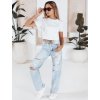 Světle modré dámské potrhané džíny s vysokým pasem