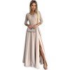 (Vel. 2XL) Elegantní béžové krajkové dlouhé šaty s výstřihem ELISA