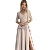 (Vel. 2XL) Elegantní béžové krajkové dlouhé šaty s výstřihem ELISA