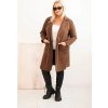 Čokoládově hnědý dámský elegantní plus size kabát  s límcem a velkými kapsami