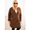 Čokoládově hnědý dámský elegantní plus size kabát  s límcem a velkými kapsami