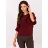 Vínový dámský viskózový svetr s volány na rukávech