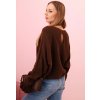 Dámský hnědý svetr s výstřihem na zádech a nařasenými rukávy (Velikost ONE SIZE)