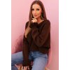 Dámský hnědý svetr s výstřihem na zádech a nařasenými rukávy (Velikost ONE SIZE)