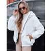 Bílá dámská kožešinová bunda s kapucí