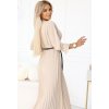 Tmavě béžové plisované maxi šaty s výstřihem a páskem SARAH (Velikost ONE SIZE)