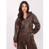Hnědá dámská koženková bunda s kapucí