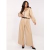Béžové dámské široké koženkové kalhoty s páskem