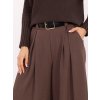 Hnědé dámské viskózové elegantní široké kalhoty s páskem
