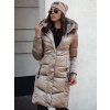 Dámská béžová lesklá dlouhá prošívaná bunda s kapucí ULTRAWAY (Velikost S)