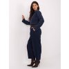 Tmavě modré dámské kalhoty z manšestru se širokými nohavicemi a páskem