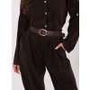 Tmavě hnědé dámské kalhoty z manšestru se širokými nohavicemi a páskem