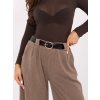 Tmavě béžové dámské manšestrové kalhoty širokého střihu s páskem
