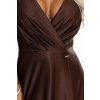 Čokoládově hnědé dlouhé lesklé šaty s výstřihem