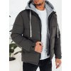 Tmavě šedá pánská zimní prošívaná bunda s látkovou kapucí