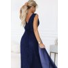 Tmavě modré dlouhé večerní třpytivé šaty s hlubokým výstřihem