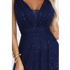 Tmavě modré dlouhé večerní třpytivé šaty s hlubokým výstřihem