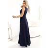 Tmavě modré elegantní maxi šaty MIRA s výstřihem do V a rozparkem