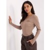 Béžové dámské žebrované tričko s dlouhým rukávem
