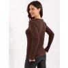 Tmavě hnědé dámské žebrované tričko s dlouhým rukávem