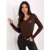 Tmavě hnědé dámské žebrované tričko s dlouhým rukávem