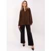 Hnědá halenka z viskózy s nabíranými rukávy a vázáním