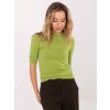 Olivově zelený dámský klasický svetr s krátkým rukávem