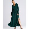 Tmavě zelené maxi šaty s rozparkem