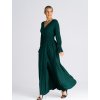 Tmavě zelené maxi šaty s rozparkem
