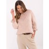 Světle růžový dámský oversize svetr s volány na rukávech