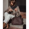 MARCO MAZZINI Tmavě hnědá kožená shopper kabelka s pletenou přední částí