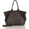 MARCO MAZZINI Tmavě hnědá kožená shopper kabelka s pletenou přední částí