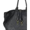 MARCO MAZZINI Černá kožená shopper kabelka s pletenou přední částí
