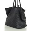 MARCO MAZZINI Černá kožená shopper kabelka s pletenou přední částí