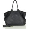 MARCO MAZZINI Černá kožená shopper kabelka s pletenou přední částí