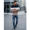 Modro-béžový pánský svetr s kulatým výstřihem