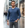 Modrý pánský svetr s výstřihem do V