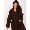 Tmavě hnědý dámský dlouhý teddy kabát