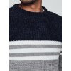 (Vel. 2XL) Šedo-modrý pánský teplý svetr s bílými pruhy