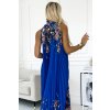 Květované modré saténové maxi šaty TATIANA