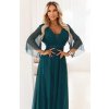 Lahvově zelené třpytivé plus size maxi šaty s průsvitnými rukávy