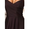 Dlouhé ramínkové večerní šaty s rozparkem na nohavici - čokoládově hnědé