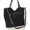 MARCO MAZZINI velká semišová kožená shopper kabelka s kapsou černá
