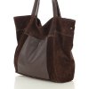 MARCO MAZZINI velká semišová kožená shopper kabelka s kapsou tmavě hnědá