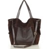 MARCO MAZZINI velká semišová kožená shopper kabelka s kapsou tmavě hnědá
