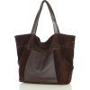 MARCO MAZZINI velká semišová kožená shopper kabelka s kapsou tmavě hnědá